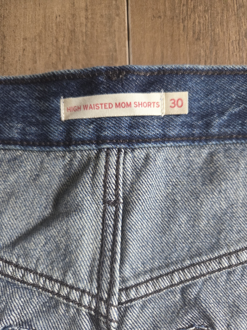 Levi's High-Waist Blue "Mom" Denim Cutoff Shorts with Frayed Hem - Picture 4 of 4